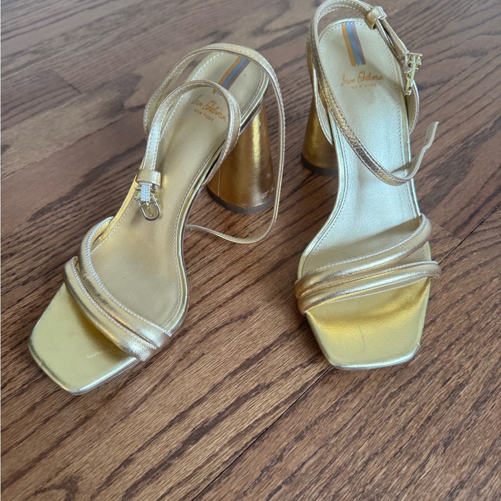 Elegant Gold Block Heel Sandals